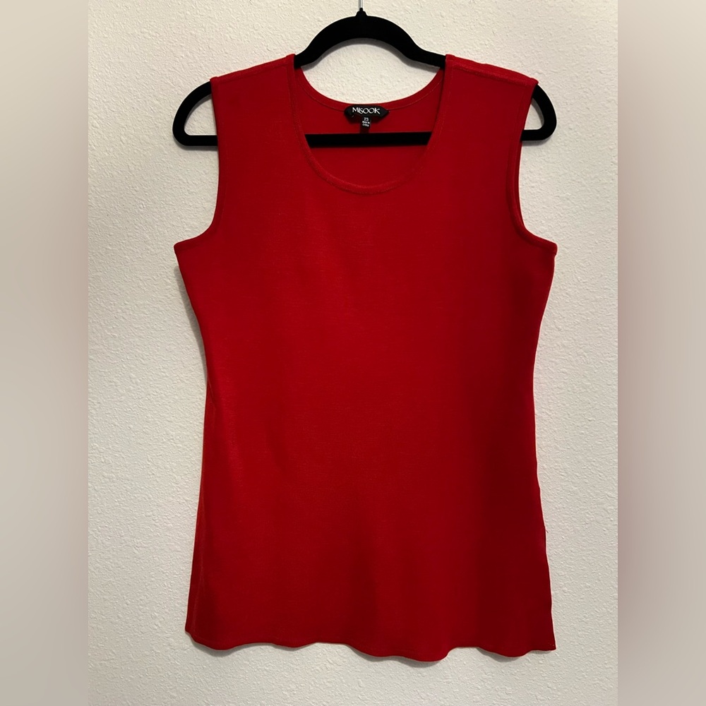 Misook Classic Knit Tank Top Scoop Neck Side Slit in Red
